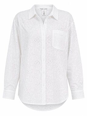 Tribal White Eyelet Embroidered Button Shirt NWT XS Extra Small